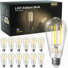 TJOY 12 Pack Vintage 8W ST58 LED Edison Light Bulbs, Dimmable, 60W Equivalent, 8