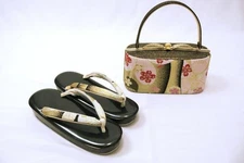 Japanese-style bag floral pattern black gold pink