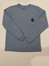 Carhartt Light Blue Long Sleeve Relaxed Fit Shirt  1989  Logo Men's Size M