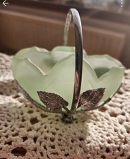 Art Deco Green Glass Posy Bowl In Stand