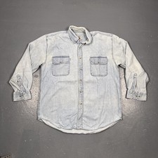 Vintage American Blue Denim Long Sleeve Button Down Shirt Blue Large Worn Aged