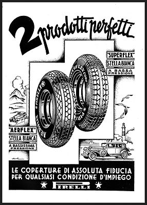 ADVERTISEMENT 1933 PIRELLI AERFLEX SUPERFLEX WHITE STAR HEADLIGHT CAR TIRES A.POMI