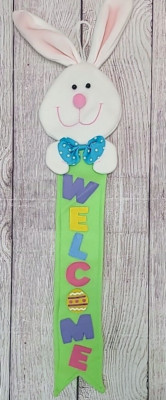 Unbranded Easter Bunny Welcome Holiday Wall Hanging Decor White Green Blue 27''