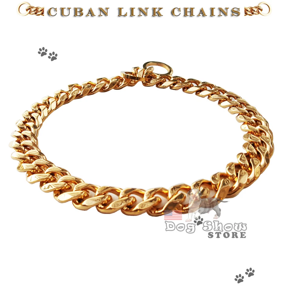Gargantilla de oro para mascotas con eslabones cubanos 19 mm collar de exhibición de perros acero inoxidable 316L Foto 4 de 4