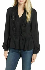 Velvet By Graham Spencer Julia Top NEW XS Beaded Long Sleeve Black Peplum $172