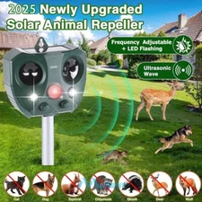 Solar Animal Repeller Upgraded Ultrasonic LED Bird Cat Dog Skunk Deer Raccoon US