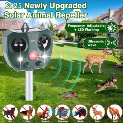 Solar Ultrasonic Animal Repellent Garden Bird Pest Rat Deer Snake Raccoon Deters