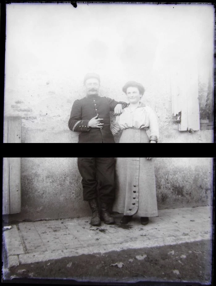 PLAQUE VERRE PHOTO NEGATIF 1910 LE MARECHAL DES LOGIS ET SON EPOUSE soldier wife - Photo 1/1