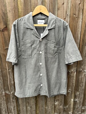 Albam Herren Hemd Offener Kragen Medium Grau Resort SS Freizeit Urlaub Oi Polloi Neu