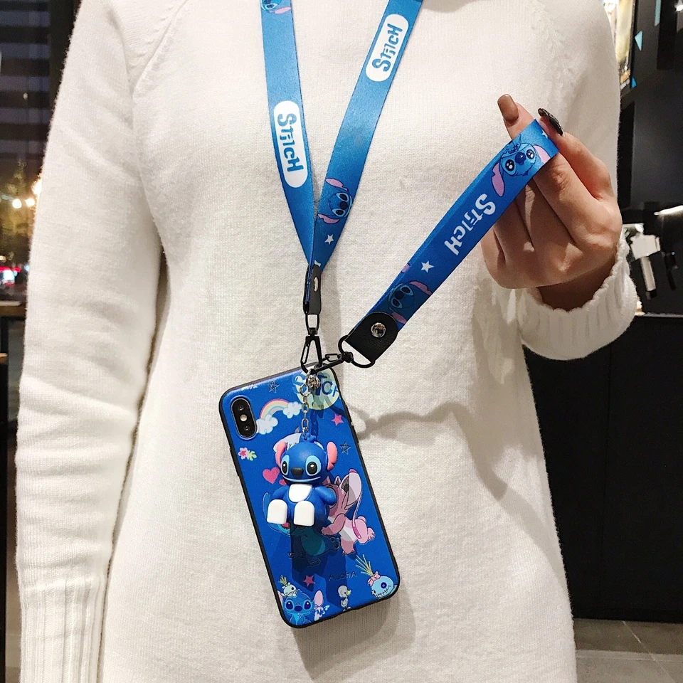 For iPhone Samsung Huawei Cartoon Stitch Doll Stand +Strap Girl Phone Case Cover - Image 2 of 4