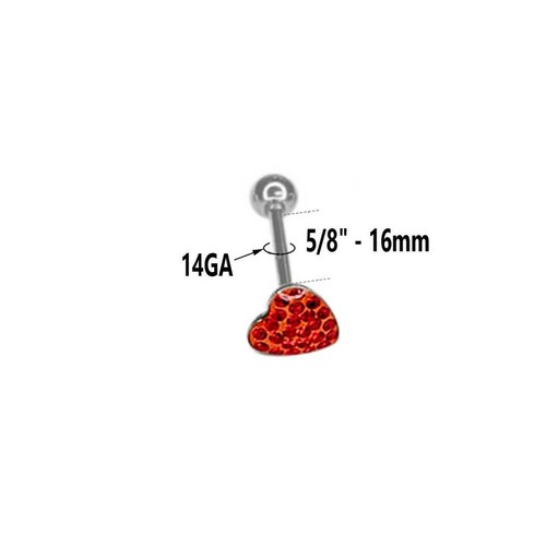 Surgical Steel Tongue Ring Barbell 14 Gauge 5/8" Epoxy Paved Gem Heart - 第 6/24 張圖片