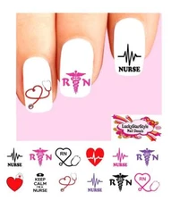 Waterslide Nail Decals Set of 48 - Nurse RN Caduceus Heart Stethoscope Assorted