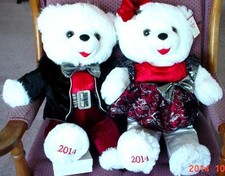 2 WalMART CHRISTMAS Snowflake TEDDY BEARs 2014 White Girl Boy 20" Red/Black NEW