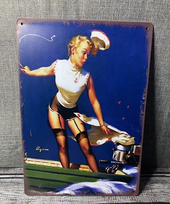 Man Cave Tin Signs,Pinup Girl  Fast Take Off  Blonde Sailor Vintage Metal 8x12
