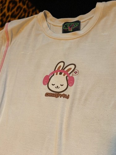 omighty white & pink rabbit headphones graphic print baby tee crop top - Picture 2 of 4