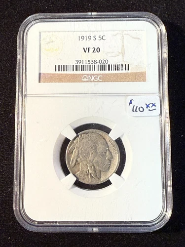 1919 S BUFFALO NICKEL NGC VF 20