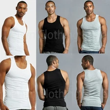 Lot 3, 6, 12 Men Tank Top 100% Cotton A-Shirt Wife Beater Ribbed Pack Undershirt