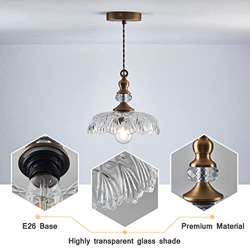 Lampadario a sospensione vintage in vetro ottone moderno regolabile a sospensione F - Foto 5 di 9