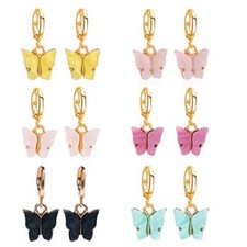 6 Pairs Butterfly Earrings Butterfly Drop Earrings Butterfly Cute 6 color