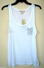 MICHAEL KORS FASHION BASICS WHITE RAYON LOOSE FIT EMBELLISHED TANK TOP SHIRT 