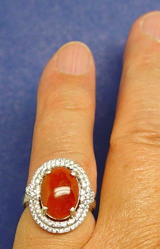 Silver .925 Genuine Jadeite Rust Red jade ring 13 mm x 9 mm Oval Stone SZ 6.5- 7 - Picture 5 of 12