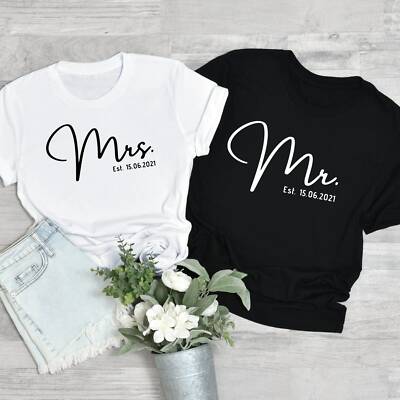 Mr and Mrs T-Shirt Hochzeit Wifey And Hubby Top Just Married Shirt Paar Tops TE