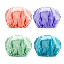 Amazerbath Shower Caps for Women 4 PCS Waterproof Bath Caps Elastic and Reusable