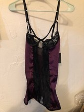 NWT Frederick  s of Hollywood SZ Small Monique Purple Silk FEEL  Lace Chemise