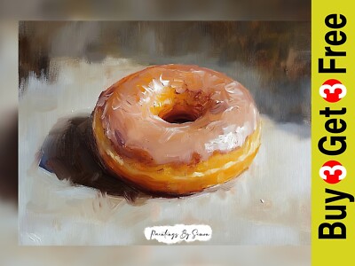Köstlicher glasierter Donut, Impasto Gemälde Druck 5''x7'' auf mattem Papier