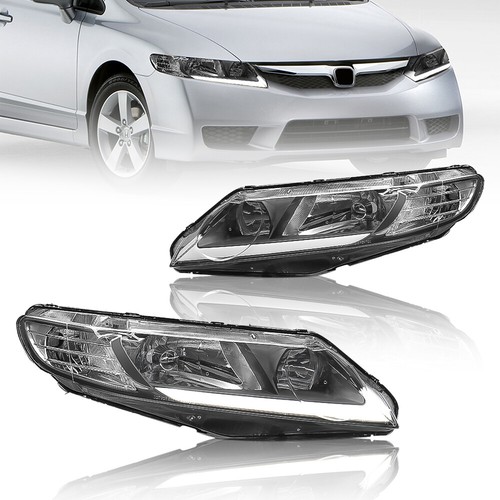 Pair LED DRL Headlights Lamps For 06-11 Honda Civic FA Sedan 4DR LH+RH - Picture 3 of 14
