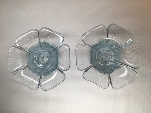 Blenko Glass Flower Candle Holder Vintage 1970s Lot Of 2 May Use Taper OR Votive