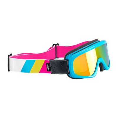 Biltwell Overland Goggle, Motorradbrille, Blau-Weiß für Jethelm, Antibeschlag