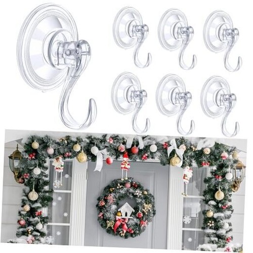 6 Pcs Wreath Door Hanger Clear Heavy Duty Suction Cup Hooks 11 lb
