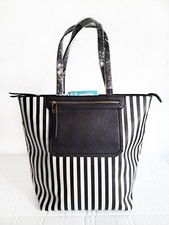 Borsa a Spalla Grande Donna Carpisa Bianca Nera Righe Strisce Shopper Tote NUOVA