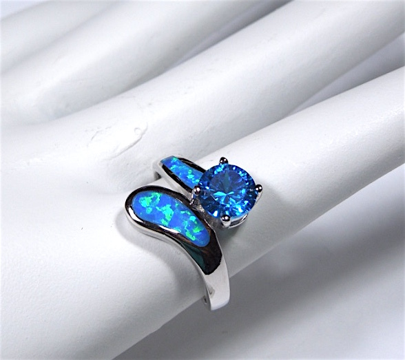 7mm Blue Topaz & Blue Fire Opal Inlay 925 Sterling Silver  display picture 1