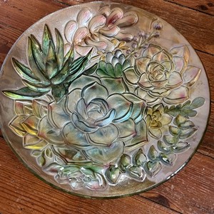 18'' Holographic Painted Succulents large Glass plate , bowl , birdbath