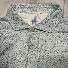 Johnnie-O Polo Shirt Men's Medium Featherweight Green Print Short Sleeve Scuttle