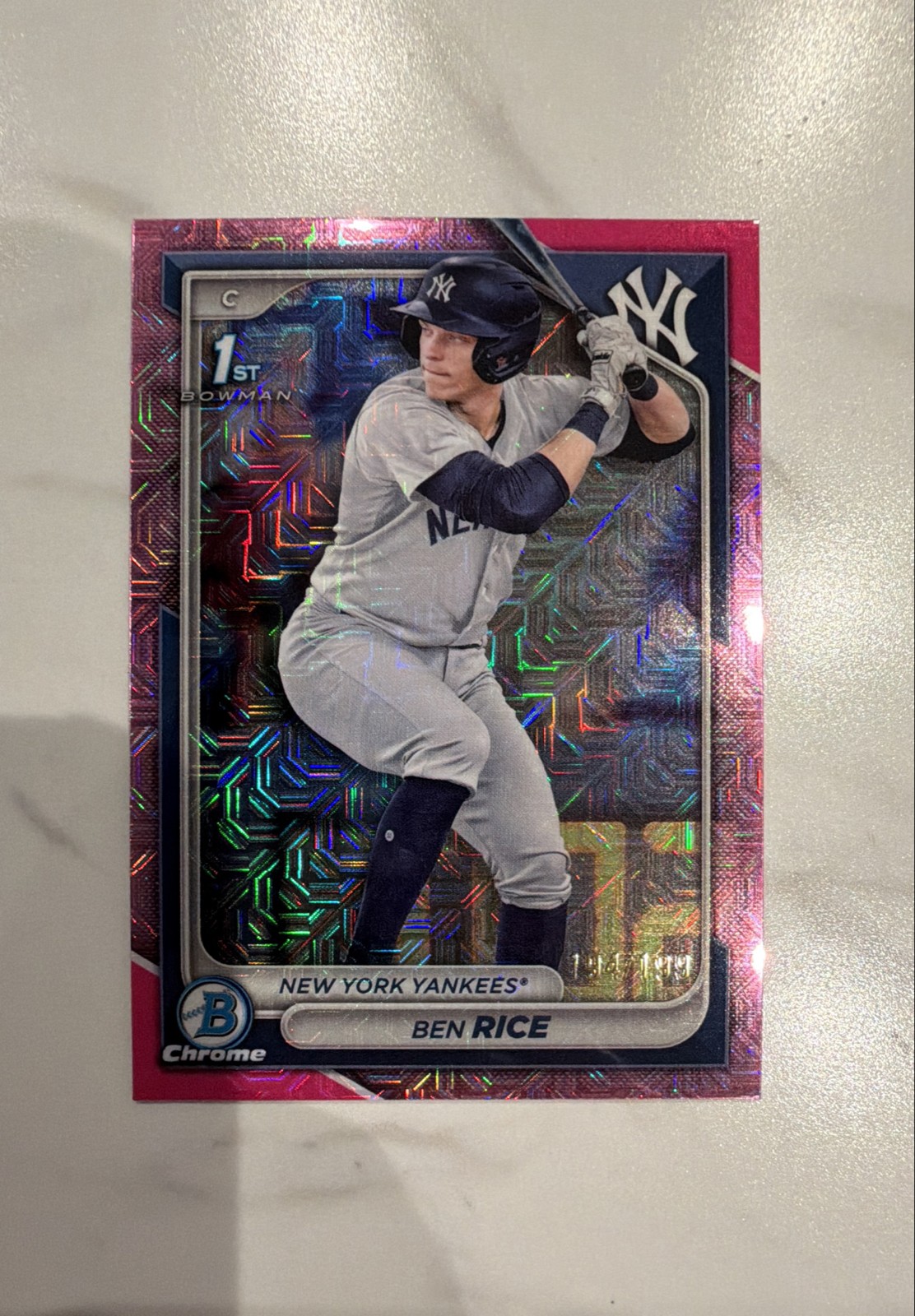 2024 Bowman Chrome - Prospects Ben Rice #BCP-186 Pink Mojo Refractor /199 (RC)