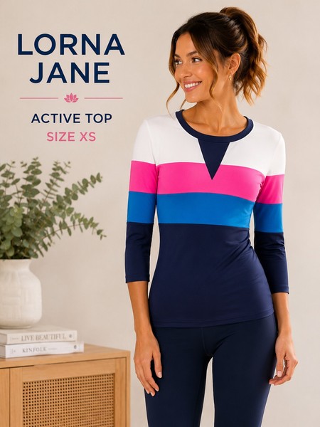 Lorna Jane Active Colour Block Long Sleeve Workout Gym Running Top XS Athleisure