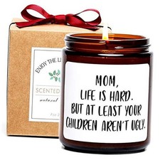 Gifts for Mom from Daughter Son,Funny Moms Candle, Mom Life is Hard Not Ugly