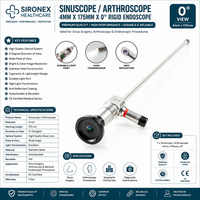 Sinuscope Arthroscope 4mm x 175mm 0degree sinoscope rigid endoscope