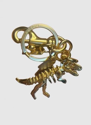 Gold Dinosaur Bag Charm Keychain Resin Metal Brass