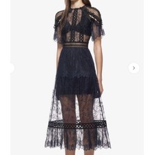 Self Portrait Navy Lace Midi Dress Size 4 US / 8 UK SP13-056 Sheer Overlay