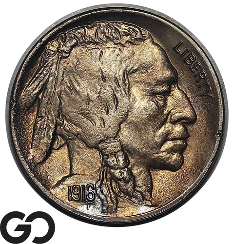 1916-D Buffalo Nickel Key Denver Issue! Flashy Color, Better Date Gem
