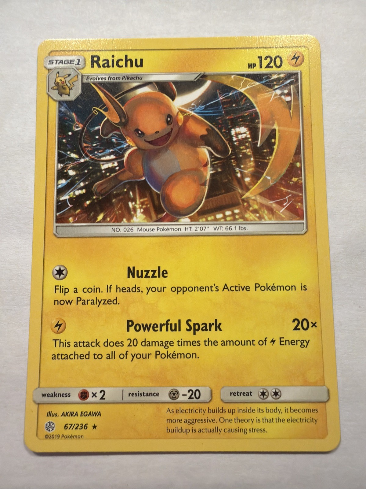 Raichu 67/236 Rare Cosmic Eclipse Pokemon Near Mint