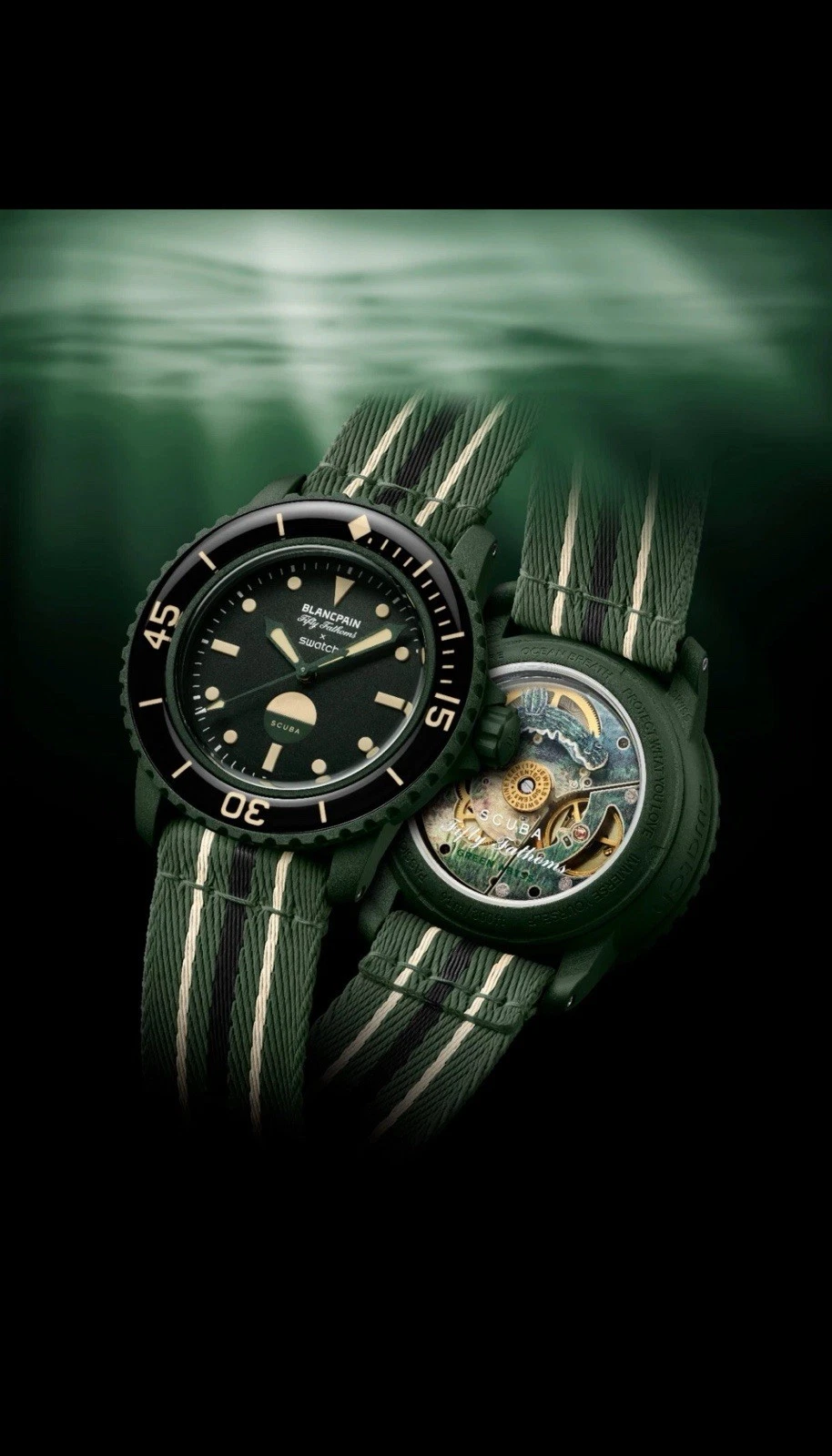 Blancpain Swatch Scuba Fifty Fathoms Green Abyss SO35G100 New IN HAND SHIPS ASAP - Picture 1 of 7