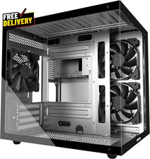 MATX PC Case 270 Panoramic Tempered Glass Panel Gaming PC Case 3 Fans