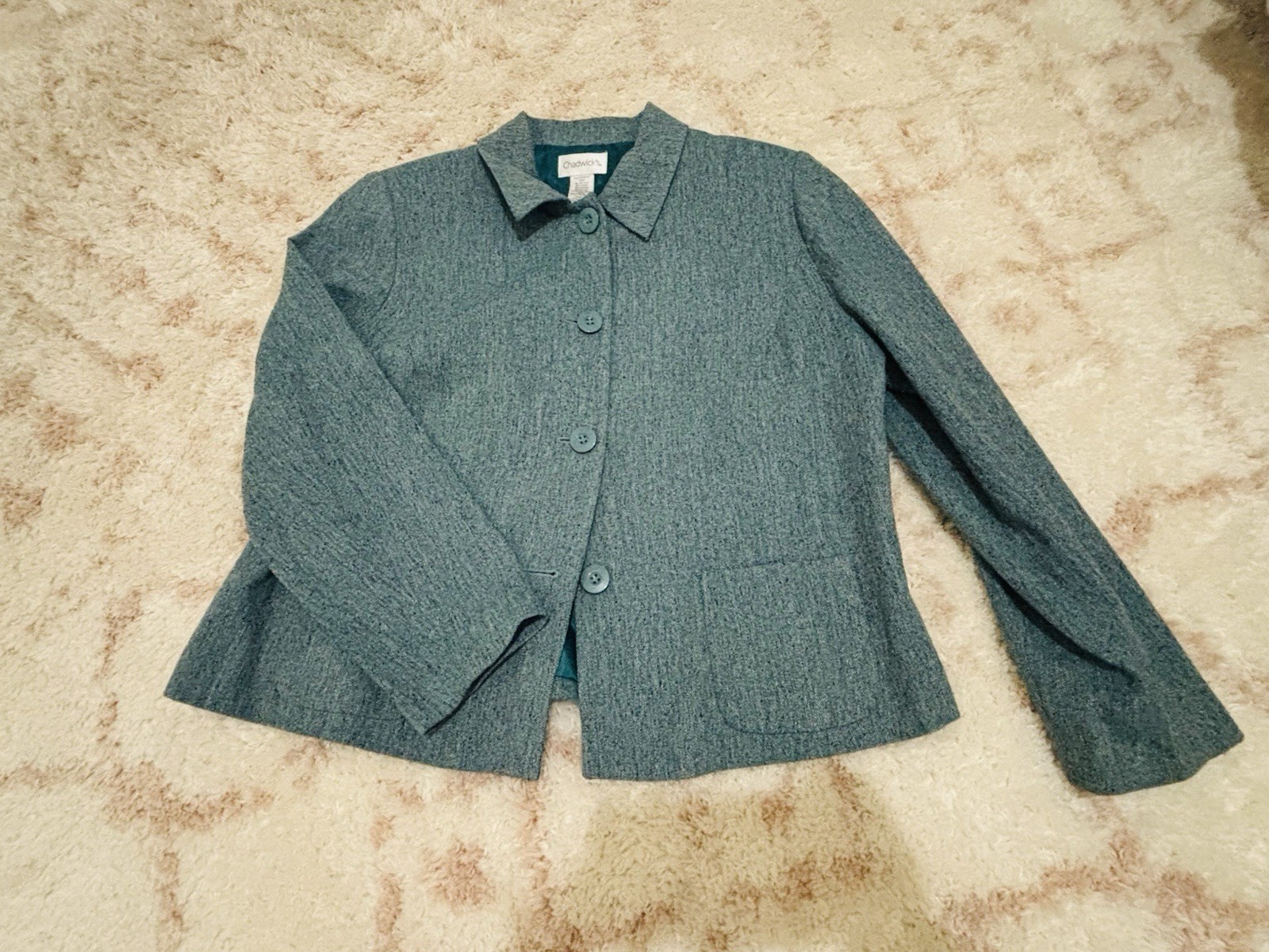 Vintage Wool Chadwick’s Women’s Teal Jacket Coat Professional Luxurious Size 18