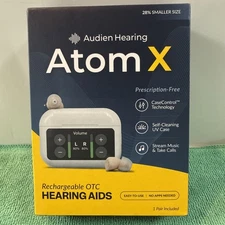 NEW AUDIEN HEARING ATOM X RECHARGEABLE OTC HEARING AIDS W/BLUETOOTH