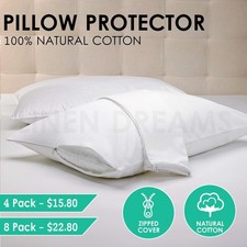 2x / 4x / 8x Natural Cotton Cover Pillow Protector Zip Closure Standard Case